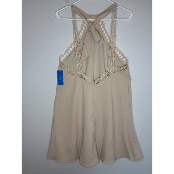 CUPSHE NEW Sunshine Vibes Neutral Mini Dress Womens L Beige Halter Tie Bridal - Picture 6 of 11